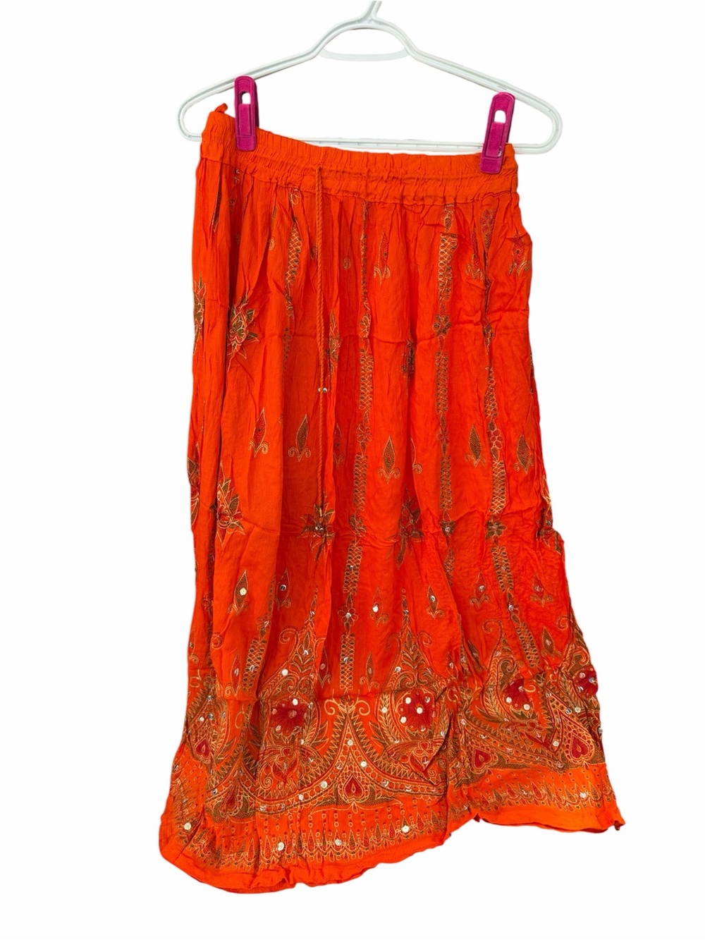 Women's Embroidered Orange Boho Skirt made in India
